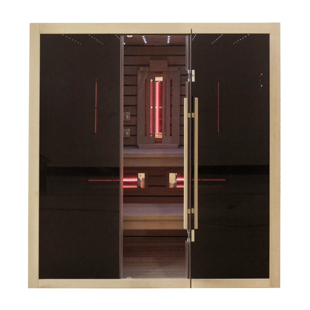 Kombinierte Sauna JJSPA JCP200 mit schwarzem Glas und offener Tür.