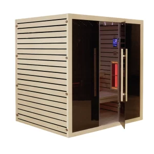 Kombinierte Sauna JJSPA JCP200 mit schwarzem Glas und offener Tür.