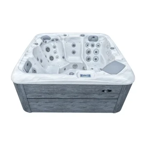 JJSPA Gamma 323 Whirlpool, weißes Acryl und graue Verkleidung.