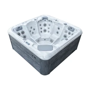 JJSPA Gamma 323 Whirlpool, weißes Acryl und graue Verkleidung.